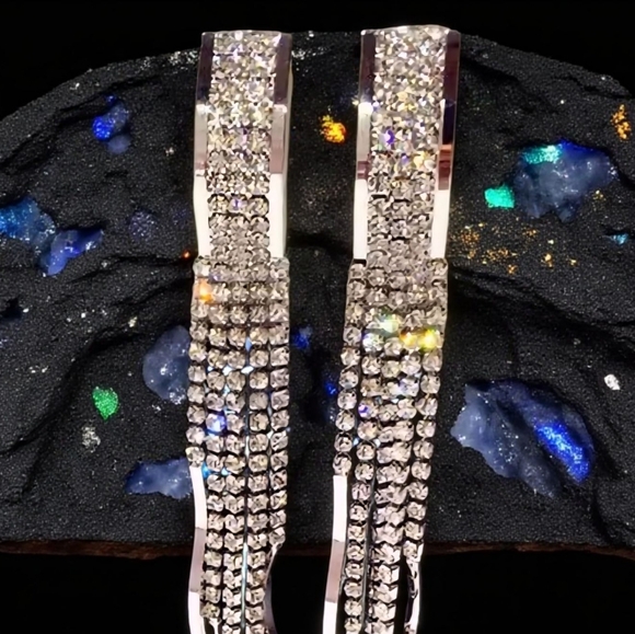 🆕️Dazzling Rhinestone Silver Plated Party Drop Earrings | 925 Sterling Posts - Picture 5 of 15